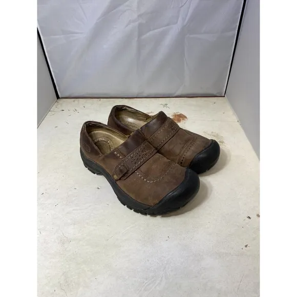 Keen Kaci Shoes Womens 6.5 Clog Mule Slip On Comfort Brown Leather Stitched
