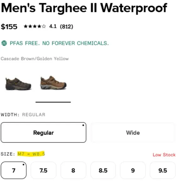 Keen M7/W8.5 Targhee II Waterproof Hiking Shoes Cascade Brown/Golden Yellow