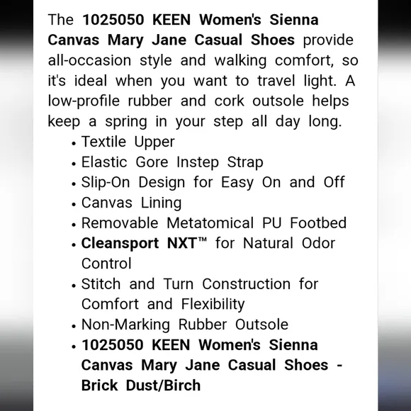 Keen Sienna Canvas Mary Jane Slip On Flat Brick Dust Women's 7