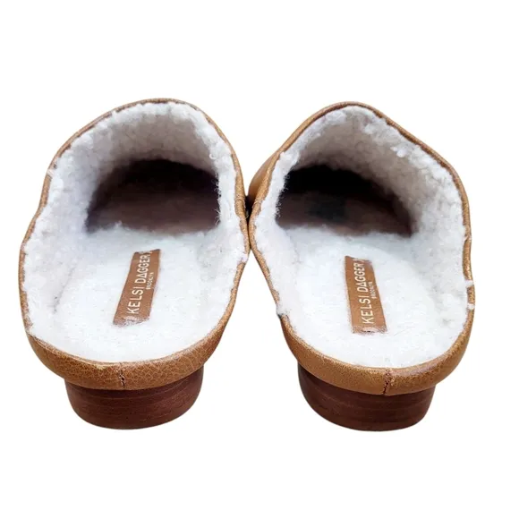 KELSI DAGGER Brooklyn Sail Faux Shearling Lined Mules Clogs In Saddle Brown 8.5