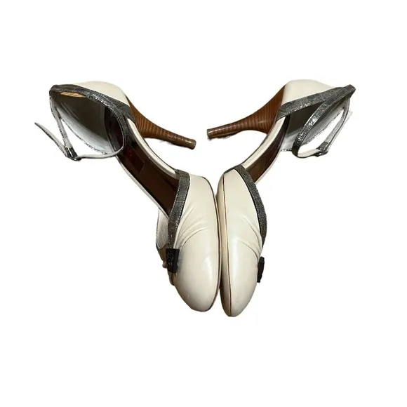 Kenzo leather cream peep toe heels size 39