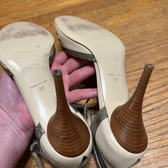Kenzo leather cream peep toe heels size 39