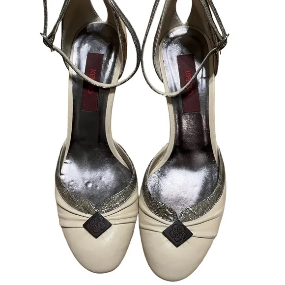 Kenzo leather cream peep toe heels size 39