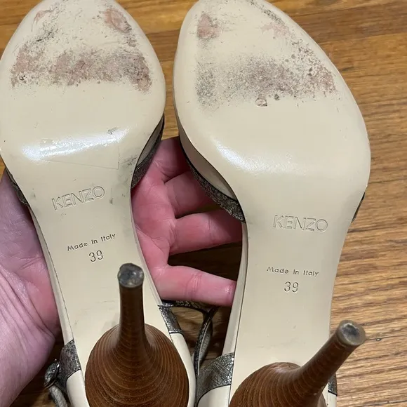 Kenzo leather cream peep toe heels size 39