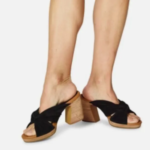 Kork Ease | Haya Knotted Suede Heels Chunky Block Heel Black Size 10
