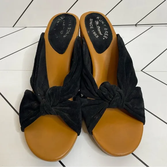 Kork Ease | Haya Knotted Suede Heels Chunky Block Heel Black Size 10