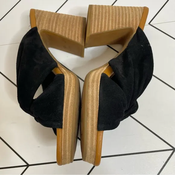 Kork Ease | Haya Knotted Suede Heels Chunky Block Heel Black Size 10
