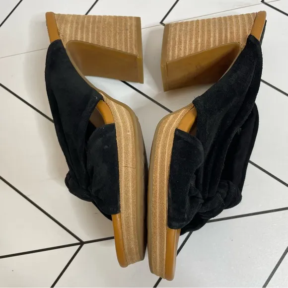 Kork Ease | Haya Knotted Suede Heels Chunky Block Heel Black Size 10