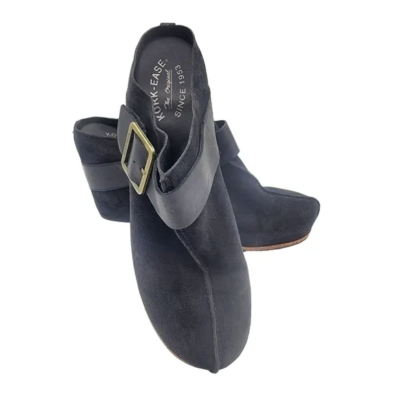 KORK-EASE Shanaya CLOGS Size 11 Chunky Block Heel Black Suede