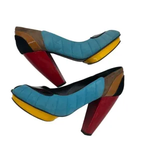 Kron By KronKron Multicolor Patchwork Peep-Toev  Heels Womens Size 38 US 8