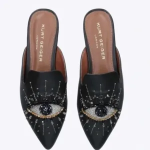 KURT GEIGER LONDON Evil EYE Gem Embellished Leather Mules Slides 37  7 RARE