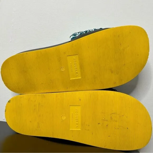 LA DOUBLEJ. Treccia Knotted Slides, Blue Ionic Twill Paisley, Size 8/ EU 40