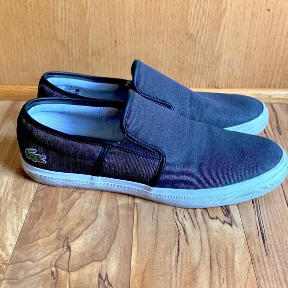 Lacoste Tatalya size 42 EU black slip on sneakers vegan canvas shoes comfy VGUC
