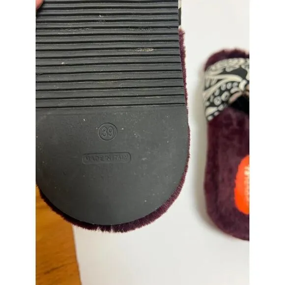 La DoubleJ Furry Slides Fauve in Twill Sz. 7
