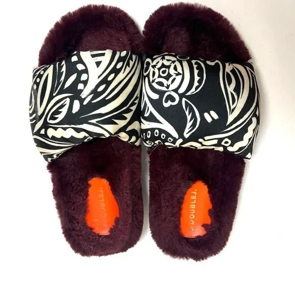 La DoubleJ Furry Slides Fauve in Twill Sz. 7