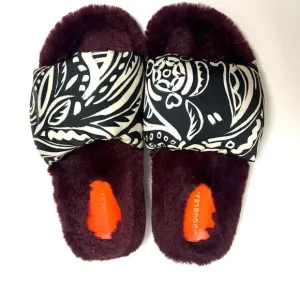 La DoubleJ Furry Slides Fauve in Twill Sz. 7