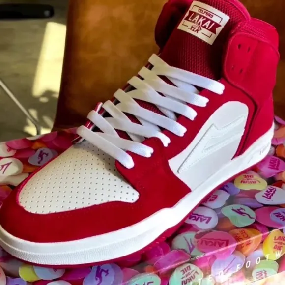 LAKAI • Telford SMU Valentine's Day Red White Suede Skate Sneakers Shoes