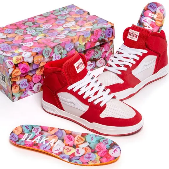LAKAI • Telford SMU Valentine's Day Red White Suede Skate Sneakers Shoes