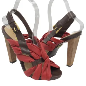 L.A.M.B Red Leather Twist Wood Stacked High Heels Size 7