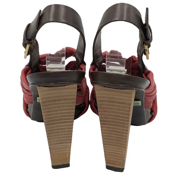 L.A.M.B Red Leather Twist Wood Stacked High Heels Size 7