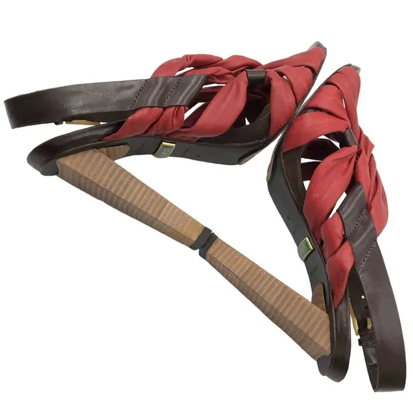 L.A.M.B Red Leather Twist Wood Stacked High Heels Size 7