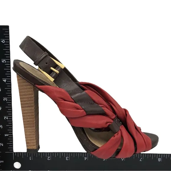 L.A.M.B Red Leather Twist Wood Stacked High Heels Size 7