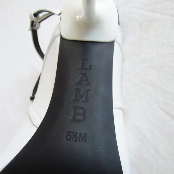 L.A.M.B Vintage Sporty White Leather Stiletto Open Toe Heels Y2K SZ 6.5Orig.$228