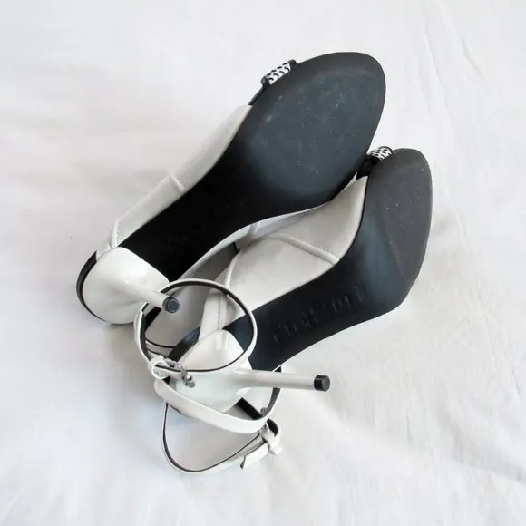 L.A.M.B Vintage Sporty White Leather Stiletto Open Toe Heels Y2K SZ 6.5Orig.$228