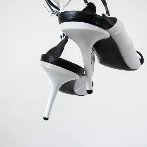L.A.M.B Vintage Sporty White Leather Stiletto Open Toe Heels Y2K SZ 6.5Orig.$228