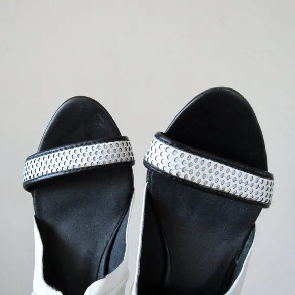 L.A.M.B Vintage Sporty White Leather Stiletto Open Toe Heels Y2K SZ 6.5Orig.$228