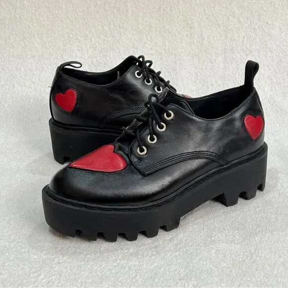 Lamoda Red Heart Black Platform Oxfords Size 6