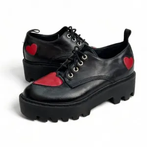 Lamoda Red Heart Black Platform Oxfords Size 6