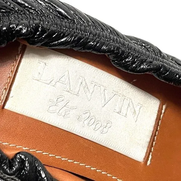 LANVIN Leather Ruched Round Toe Block Heels 37