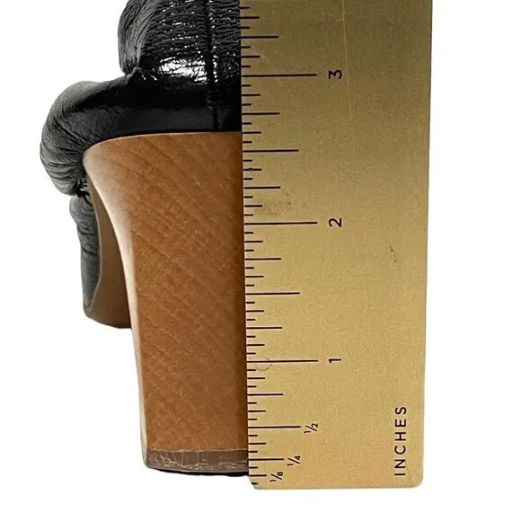 LANVIN Leather Ruched Round Toe Block Heels 37