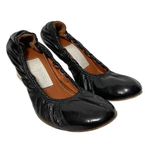 LANVIN Leather Ruched Round Toe Block Heels 37
