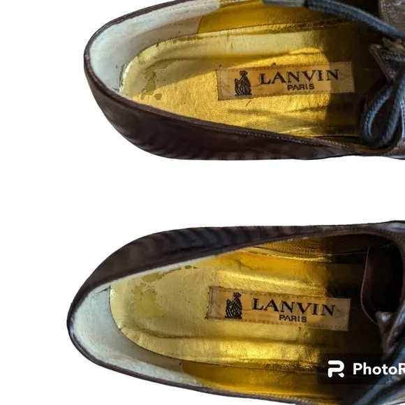 Lanvin vintage patent leather brown oxfords sz EU 38.5