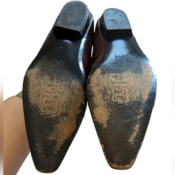 Lanvin vintage patent leather brown oxfords sz EU 38.5