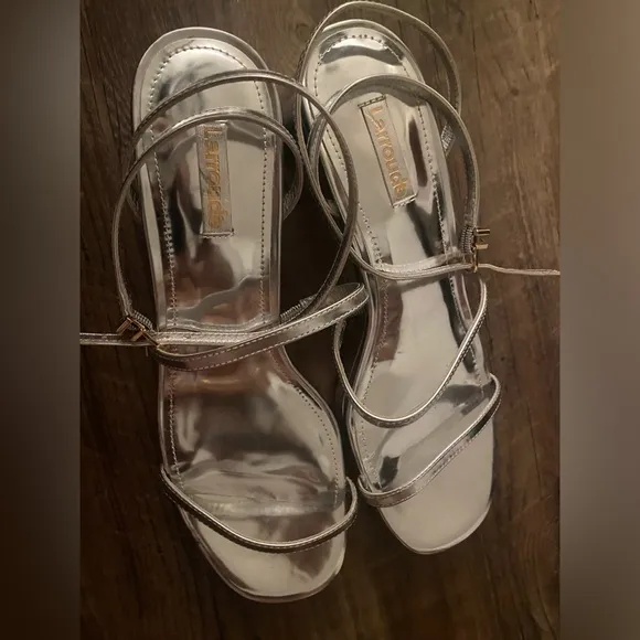 Larroudé Silver Gio Sandal Heels