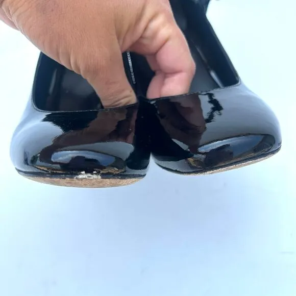Larroude Blair Hi Pumps Patent Leather Black Chunky Block Heels 6.5 Strap