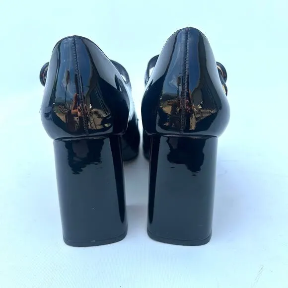 Larroude Blair Hi Pumps Patent Leather Black Chunky Block Heels 6.5 Strap