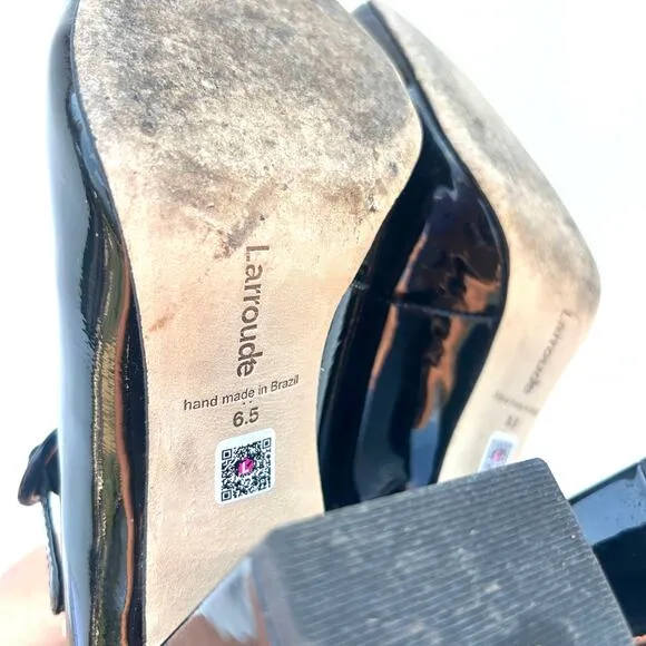 Larroude Blair Hi Pumps Patent Leather Black Chunky Block Heels 6.5 Strap