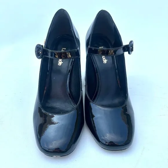 Larroude Blair Hi Pumps Patent Leather Black Chunky Block Heels 6.5 Strap