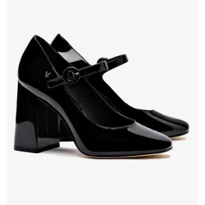 Larroude Blair Hi Pumps Patent Leather Black Chunky Block Heels 6.5 Strap
