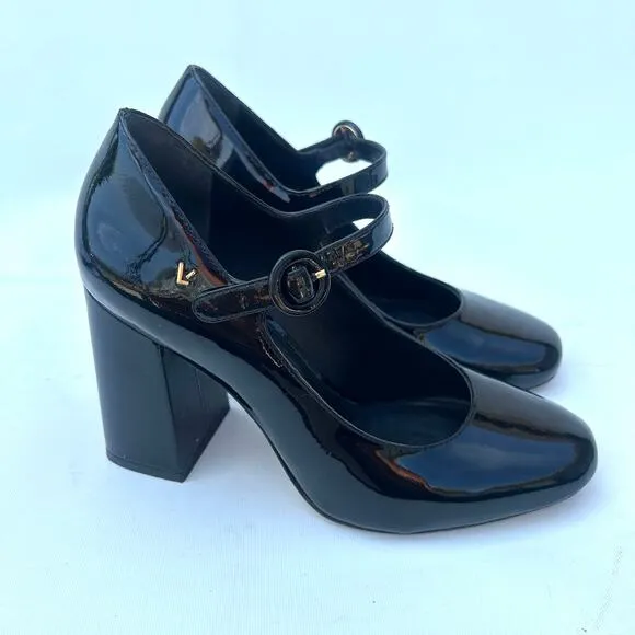 Larroude Blair Hi Pumps Patent Leather Black Chunky Block Heels 6.5 Strap