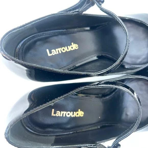 Larroude Blair Hi Pumps Patent Leather Black Chunky Block Heels 6.5 Strap