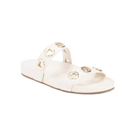 LARROUDE Ivory Made In Brazil Leather Milan Buckle Slides