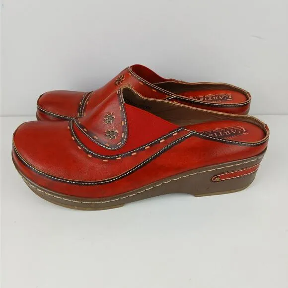 L'Artiste by Spring Step SZ 40/9 Chino Clogs Red NEW