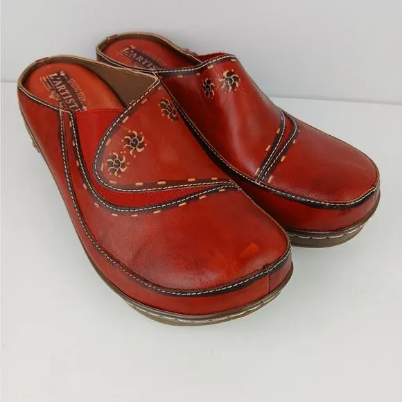 L'Artiste by Spring Step SZ 40/9 Chino Clogs Red NEW