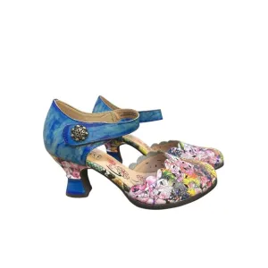 L'artiste Spring Step Floral &amp; Blue Leather Mary Jane Heels Size 8.5