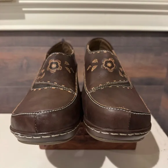L'ARTISTE Women’s Burbank Clogs Brown size 43 US 11.5-12 Leather Hand Painted